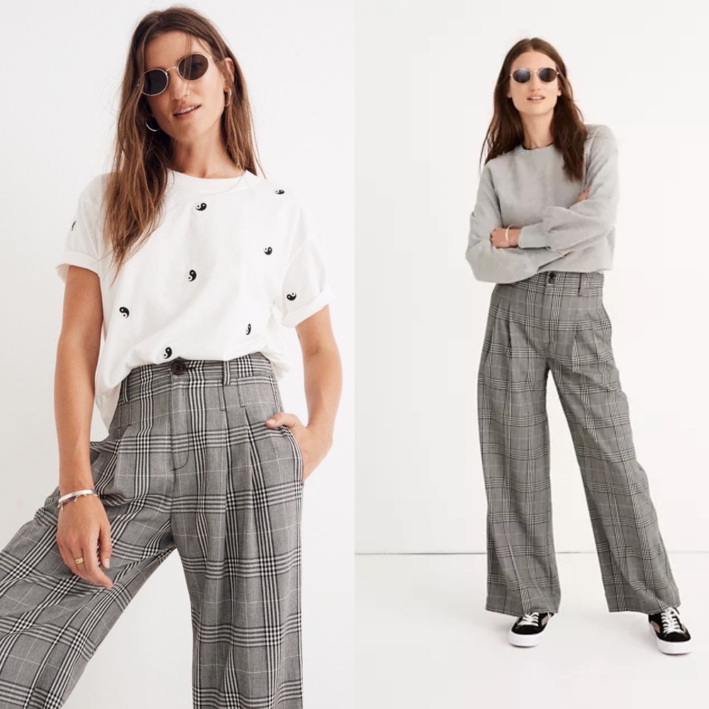 Madewell Pleated Wide-Leg Pants Plaid
